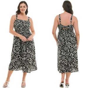 As You Wish 1X Square Neck Linen Blend Midi Dress